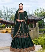 Dark-green embroidered velvet salwar