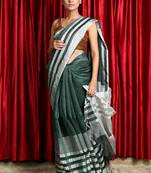  green woven linen saree with blouse
