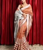  orange  woven linen saree with blouse