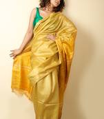  yellow woven tussar silk saree with blouse