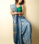  blue woven tussar silk saree with blouse
