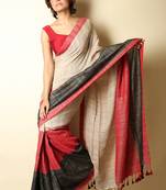 Red plain jute saree with blouse