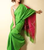 Green woven blended cotton saree with blouse