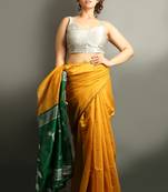 Yellow woven blended cotton saree with blouse