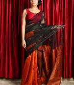 Orange woven matka silk saree with blouse