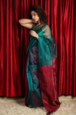 Dark pink woven matka silk saree with blouse 2