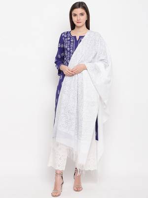 Ada Hand Embroidered White Chanderi Lucknowi Chikankari Dupatta - A100271 1