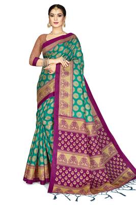 Green embroidered art silk saree with blouse 1