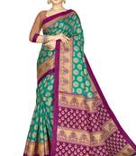 Green embroidered art silk saree with blouse