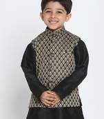 Black Printed Blended Cotton Boys-Nehru-Jacket