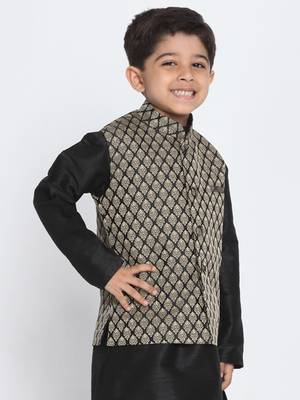 Black Printed Blended Cotton Boys-Nehru-Jacket 2
