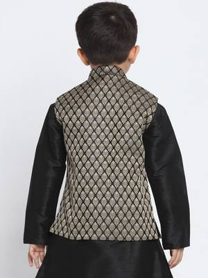 Black Printed Blended Cotton Boys-Nehru-Jacket 3
