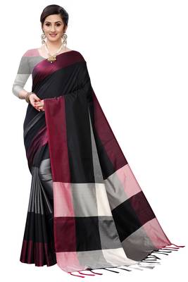 Black woven pure silk saree with blouse 1