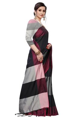 Black woven pure silk saree with blouse 3