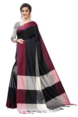 Black woven pure silk saree with blouse 4