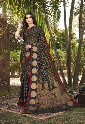 Black embroidered silk saree with blouse 1