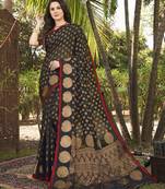 Black embroidered silk saree with blouse