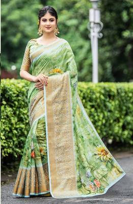 Multicolor embroidered organza saree with blouse 1