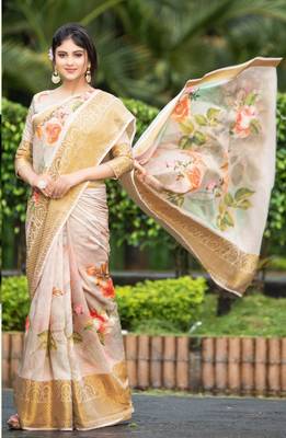 Multicolor embroidered organza saree with blouse 1
