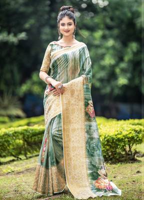 Multicolor embroidered organza saree with blouse 1