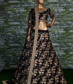 Black Zari And Sequins Embroidered Thai Silk Semi Stitched Wedding Lehenga