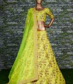 Light-Green Zari And Sequins Embroidered Thai Silk Semi Stitched Wedding Lehenga