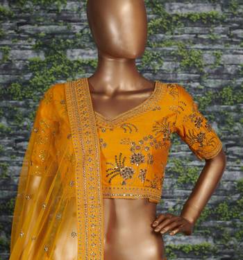 Yellow Embroidered Silk Semi Stitched Lehenga 2