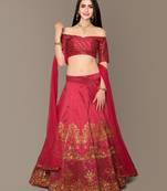 Red Zari and Sequins Embroidered Silk Semi Stitched wedding and party Lehenga