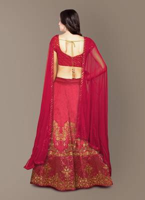 Red Zari and Sequins Embroidered Silk Semi Stitched wedding and party Lehenga 2