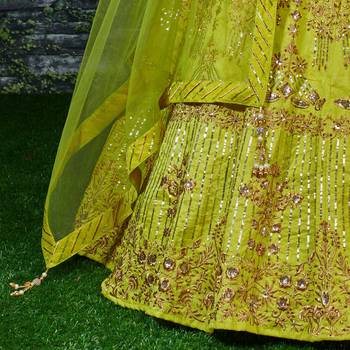 Light-green Embroidered Banglory Silk semi stitched Party lehenga 4