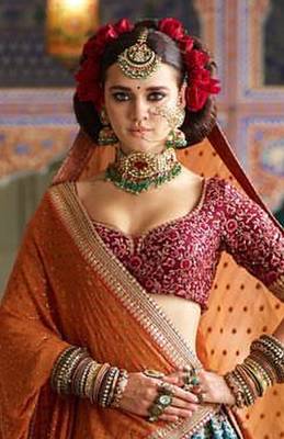 Blue Embroidered silk semi stitched wedding lehenga 2