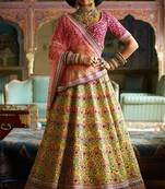 Yellow embroidered silk semi stitched lehenga