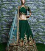 Dark-green embroidered Silk Semi Stitched Lehenga