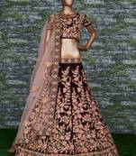 Maroon Embroidered Velvet Semi Stitched Lehenga