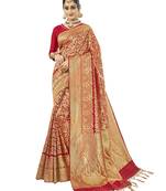 Red woven kanchipuram silk saree with blouse