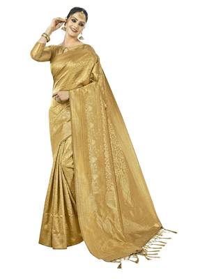 Golden woven kanchipuram silk saree with blouse 1