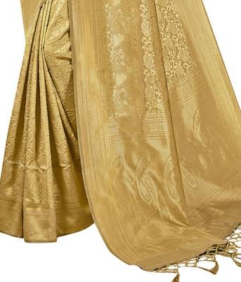 Golden woven kanchipuram silk saree with blouse 3