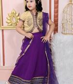 Purple embroidered
 georgette
 stitched lehenga