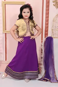 Purple embroidered
 georgette
 stitched lehenga