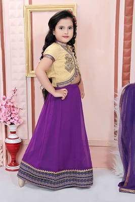 Purple embroidered
 georgette
 stitched lehenga 3