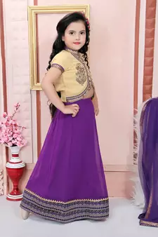 Purple embroidered
 georgette
 stitched lehenga