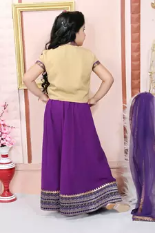 Purple embroidered
 georgette
 stitched lehenga
