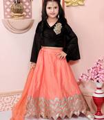Peach embroidered cotton silk
 stitched lehenga
