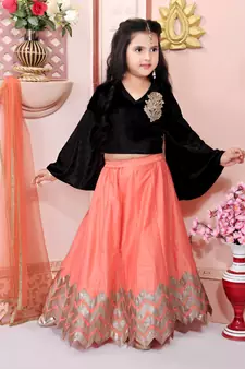 Peach embroidered cotton silk
 stitched lehenga