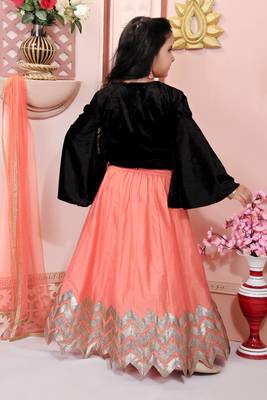 Peach embroidered cotton silk
 stitched lehenga 4