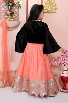 Peach embroidered cotton silk
 stitched lehenga