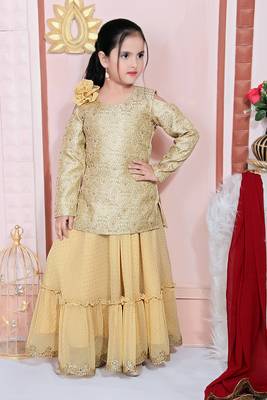 Beige embroidered georgette stitched lehenga 1