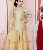 Beige embroidered georgette stitched lehenga