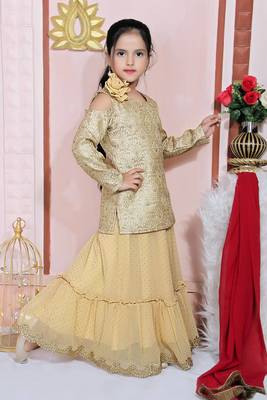 Beige embroidered georgette stitched lehenga 3