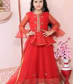Red embroidered net stitched lehenga
